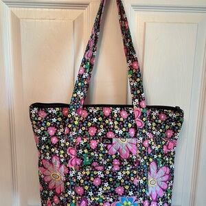 Leenie Vintage Black and Pink Turquoise Yellow Vintage Black Floral Shoulder Bag